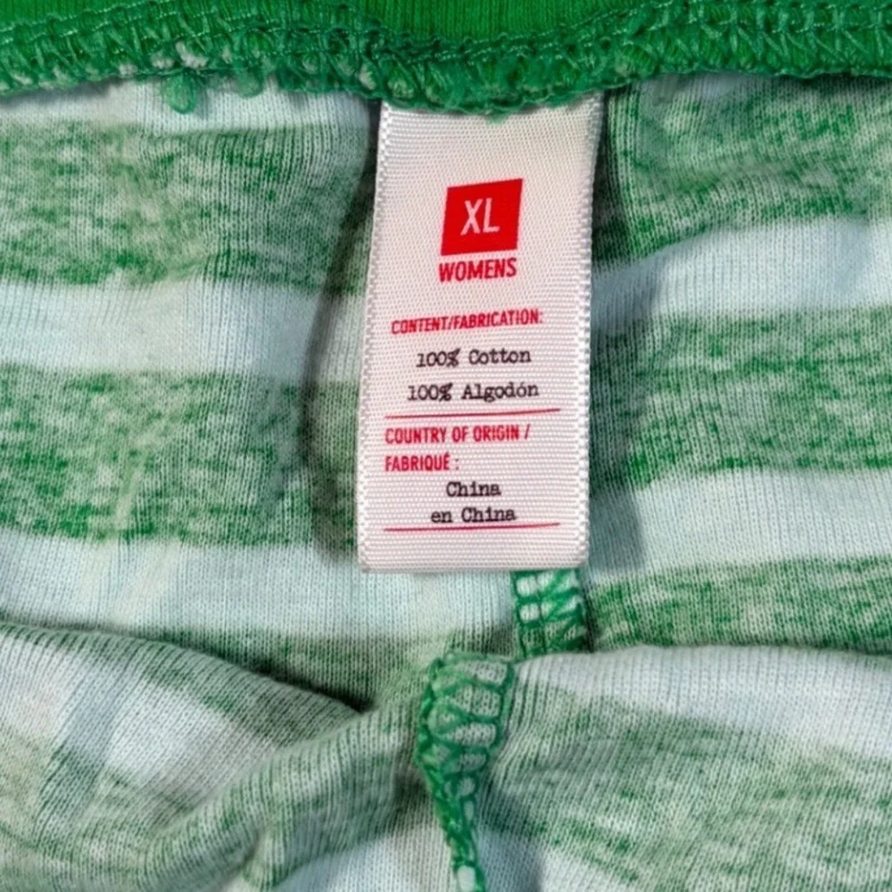 Hanna Andersson Women's XL Green White Stripe Long John Pajama Set Cotton